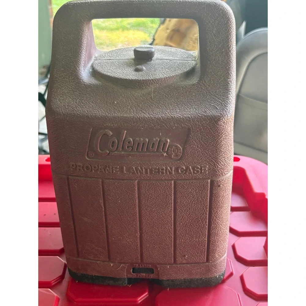 Vintage Coleman Propane Lantern Case (Brown) with Green Lantern Included